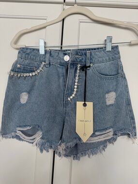 Ban·jar·e Rhinestone-Embellished Light Blue Denim Shorts